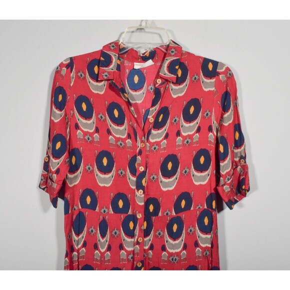 Bombay Paisley Burgundy Print Full Button Front Boho Maxi Shirt Dress Sz S - Picture 4 of 4